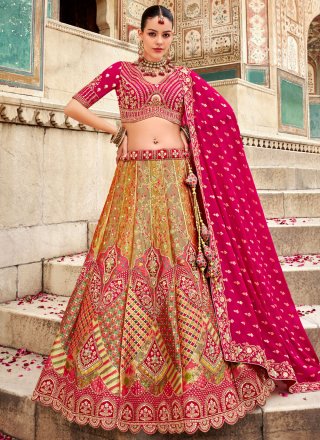 Cord, Embroidered, Sequins, Thread, Weaving and Zari Work Banarasi Silk Lehenga Choli In Multi Colour for Ceremonial