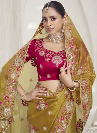 Cord, Sequins and Thread Work Fancy Fabric Trendy Saree In Mustard
