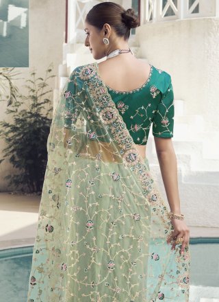 Cord, Thread and Zari Work Net Contemporary Sari In Sea Green for Ceremonial