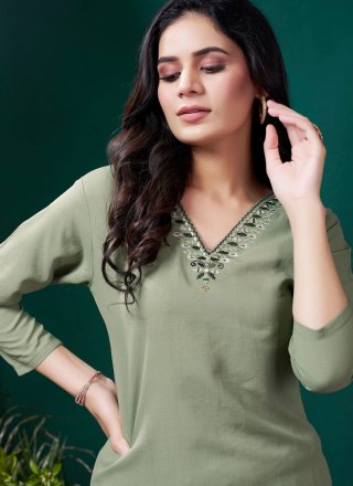 Cotton Casual Kurti In Green and Grey
