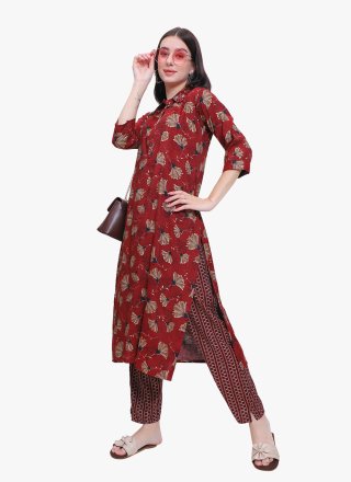 Cotton Casual Kurti In Maroon