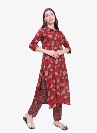 Cotton Casual Kurti In Maroon