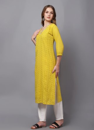 Cotton Casual Kurti In Yellow