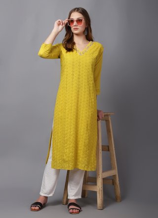 Cotton Casual Kurti In Yellow