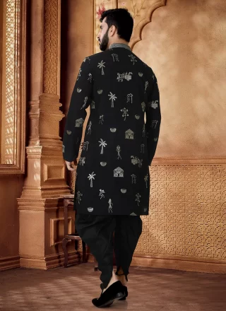 Cotton Dhoti Kurta In Black