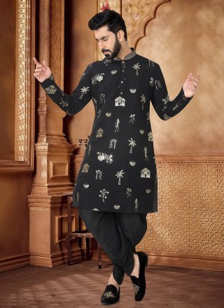 Cotton Dhoti Kurta In Black