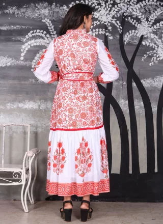 Cotton Gown In Red and White