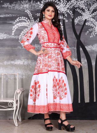 Cotton Gown In Red and White