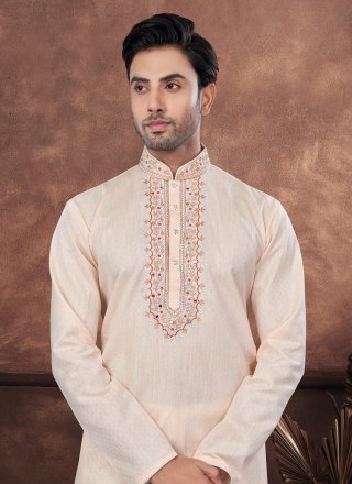 Cotton Kurta Mens Wear In Peach