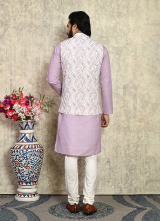 Cotton Kurta Payjama with Jacket In Mauve