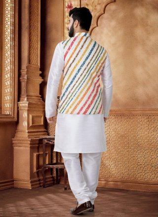 Cotton Kurta Payjama with Jacket In Multi Colour and White