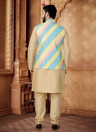 Cotton Kurta Payjama with Jacket with Embroidered, Sequins and Thread Work