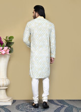 Cotton Kurta Pyjama In Green and Yellow
