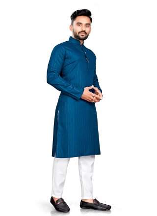 Cotton Kurta Pyjama In Plain