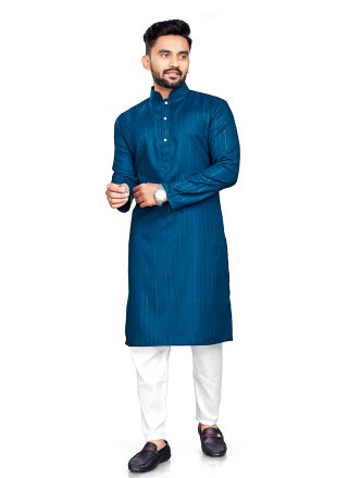 Cotton Kurta Pyjama In Plain