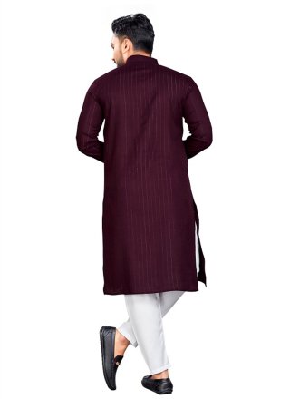 Cotton Kurta Pyjama In Plain