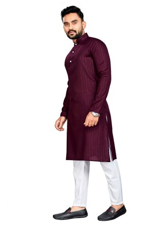 Cotton Kurta Pyjama In Plain