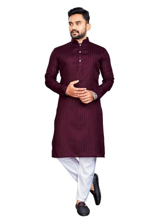 Cotton Kurta Pyjama In Plain