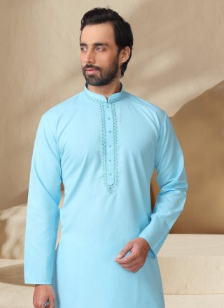 Cotton Kurta Pyjama In Turquoise