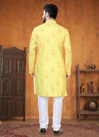 Cotton Kurta Pyjama In Yellow