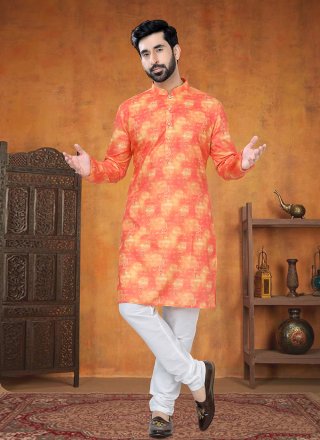 Cotton Kurta Pyjama with Print Work