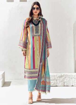Cotton Lawn Salwar Suit In Firozi