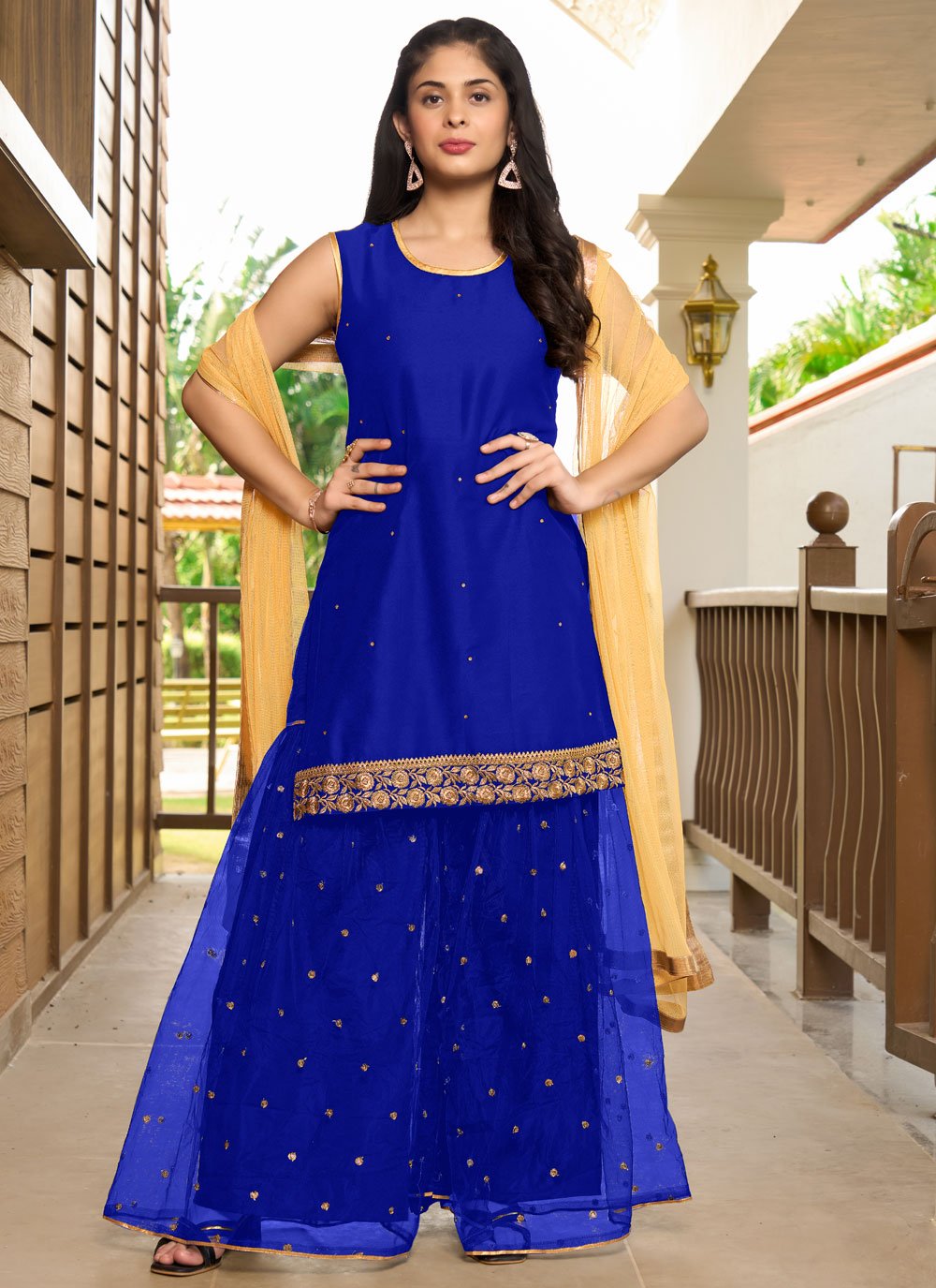 Shop Online Cotton Palazzo Salwar Suit with Embroidered Work