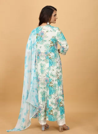 Cotton Pant Style Suit In Firozi