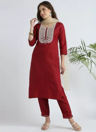 Cotton Pant Style Suit with Embroidered Work