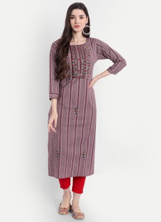 Cotton Party Wear Kurti In Wine