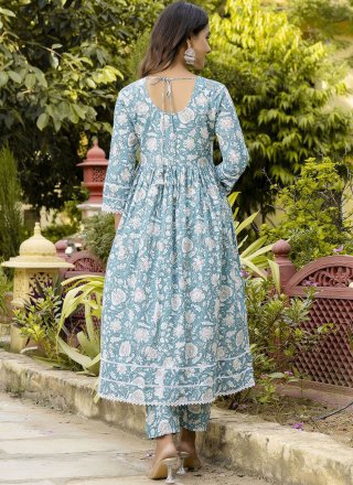 Cotton Readymade Salwar Suit In Aqua Blue
