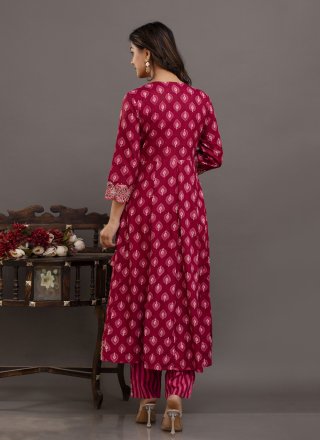 Cotton Readymade Salwar Suit In Magenta