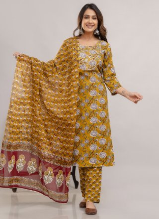 Cotton Readymade Salwar Suit In Mustard