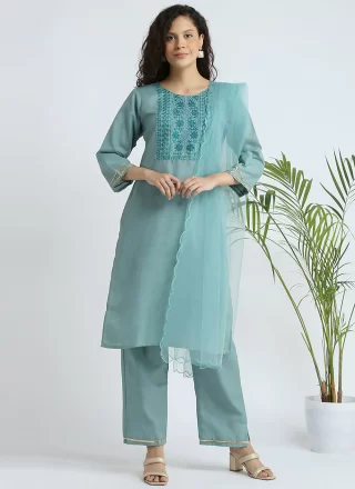Cotton Readymade Salwar Suit with Embroidered Work