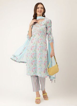 Cotton Readymade Salwar Suit with Floral Patch Work