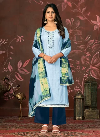 Cotton Salwar Suit In Blue