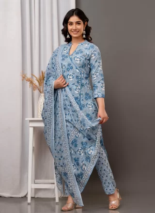 Cotton Salwar Suit In Blue
