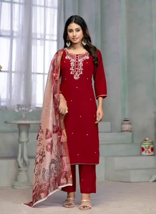 Cotton Salwar Suit In Maroon