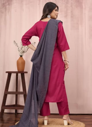 Cotton Salwar Suit In Rani