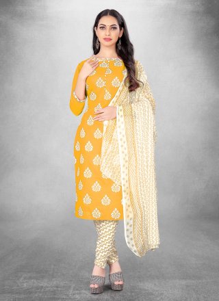 Mustard Floral Printed Pure Cotton Salwar Suit-gemektower.com.vn