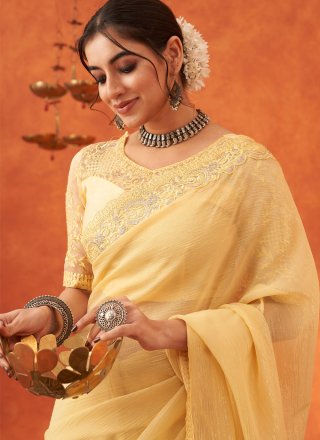 Cotton Silk Contemporary Sari In Cream