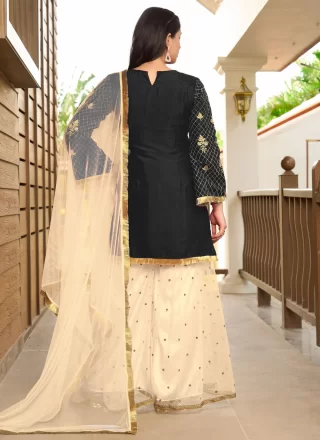 Cotton Silk Palazzo Salwar Suit with Embroidered and Zari Work