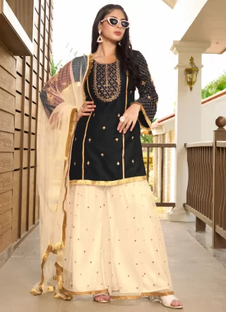 Cotton Silk Palazzo Salwar Suit with Embroidered and Zari Work
