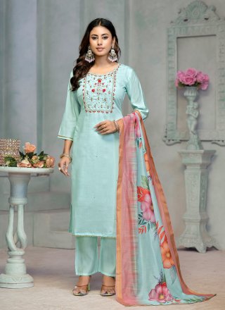 Cotton Trendy Suit In Aqua Blue