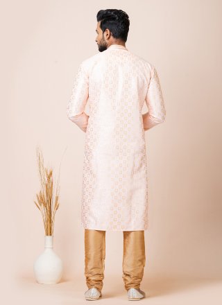Cream and Peach Silk Kurta Pyjama