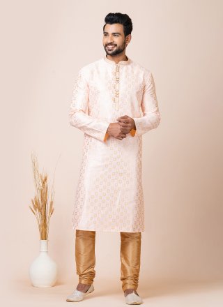 Cream and Peach Silk Kurta Pyjama