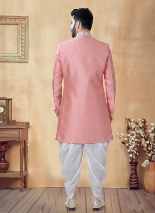 Cream and Pink Silk Sherwani Mens Wear