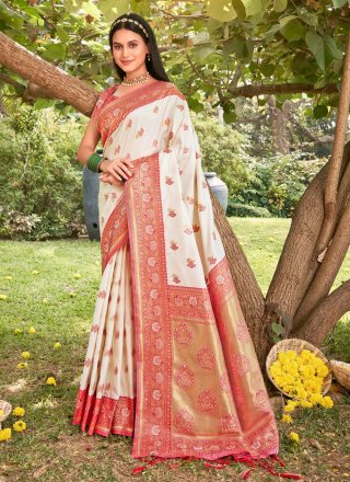 Cream Khadi Silk Saree and Cream Khadi Silk Sari Online Shopping