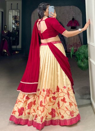 Cream and Rani Silk Readymade Lehenga Choli