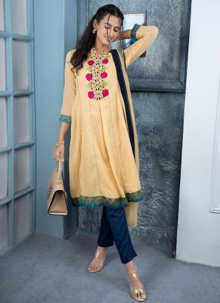 Cream and Yellow Georgette Salwar Suit